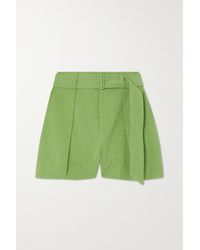 Vince Belted Cotton And Linen-blend Twill Shorts - Green