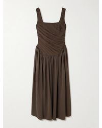 Abadia - Kaia Ruched Gathered Chiffon And Twill Midi Dress - Lyst