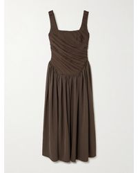 Abadia - Kaia Ruched Gathered Chiffon And Twill Midi Dress - Lyst