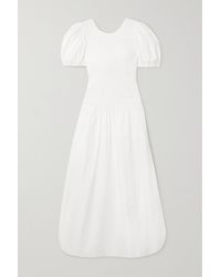 Ganni Smocked Organic Cotton-poplin Midi Dress - White