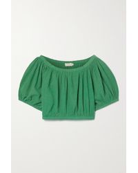 Suzie Kondi Sousanna Cropped Crinkled Cotton-gauze Top - Green