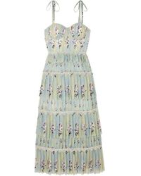 Self-Portrait Tiered Floral-print Chiffon Midi Dress - Green