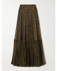 Saint Laurent - Jupe Longue En Crépon De Soie Mélangée Métallisé À Imprimé Cachemire - Lyst