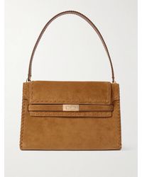 Tory Burch - Lee Radziwill Large Leather-Trimmed Whipstitched Suede Shoulder Bag - Lyst