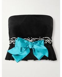 Valentino Garavani - Embellished Satin-Trimmed Cropped Cotton-Blend Velvet Peplum Top - Lyst