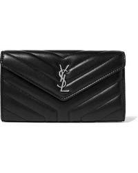 Saint Laurent Portefeuille En Cuir Texturé Matelassé - Noir