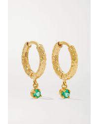 Octavia Elizabeth + Net Sustain Micro Gabby 18-karat Recycled Gold Emerald Hoop Earrings - Metallic