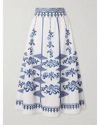 Emporio Sirenuse - Camille Embroidered Cotton-Blend Midi Skirt - Lyst