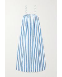 Ganni Striped Organic Cotton-poplin Maxi Dress - Blue