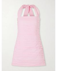 BERNADETTE - Tippy Ruched Checked Cotton Halterneck Mini Dress - Lyst