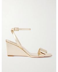 Roger Vivier - Belle Vivier 60 Metallic Leather Wedge Sandals - Lyst