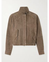 Brunello Cucinelli - Cropped Bead-Embellished Suede Jacket - Lyst