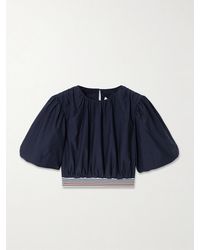 Veronica Beard - Gabriela Cropped Striped Cotton And Silk-Blend Blouse - Lyst