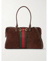 Gucci - Borsetto Medium Embellished Leather And Webbing-Trimmed Suede Shoulder Bag - Lyst