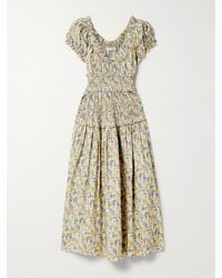 Doen - Leanne Midikleid Aus Baumwoll-Voile Mit Blumenprint Und Raffungen - Lyst