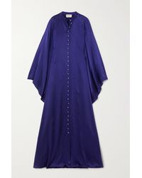 SemSem Embellished Silk-satin Kaftan - Blue