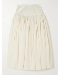 Abadia - Waterfall Satin-Trimmed Crepe De Chine Midi Skirt - Lyst