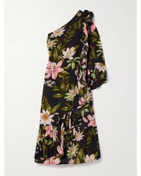 FARM Rio - Robe Midi Asymétrique En Crêpe De Chine À Imprimé Fleuri Et À Volants - Lyst