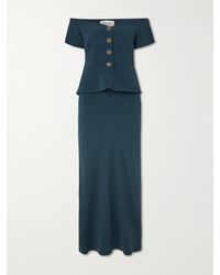 Saloni - Clementine Off-The-Shoulder Embellished Cady Midi Dress - Lyst