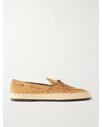 Tory Burch - The Raffia Boaty Bow-Detail Raffia-Trimmed Suede Loafers - Lyst