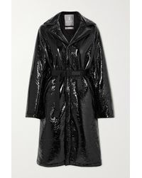 Rains Belted Padded Crinkled Glossed-shell Coat - Black