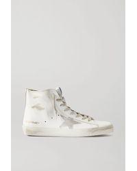 Golden Goose - Francy Glittered Distressed Leather And Suede High-top Sneakers - Lyst