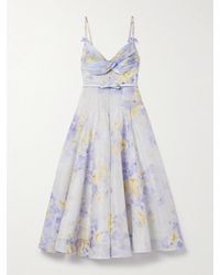 Zimmermann - Crush Belted Twist-Front Embellished Floral-Print Linen And Silk-Blend Organza Midi Dress - Lyst