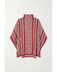 Balmain Poncho Aus Jacquard-strick in Rot Damen Bekleidung Pullover und Strickwaren Ponchos und Ponchokleider 