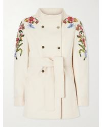 Valentino Garavani - Belted Embellished Embroidered Denim Jacket - Lyst