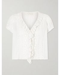 Doen - Clairette Cropped Ruffled Lace-Trimmed Organic Cotton-Voile Top - Lyst