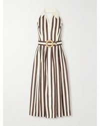 Cara Cara - Quentin Belted Pleated Striped Cotton-Poplin Halterneck Midi Dress - Lyst
