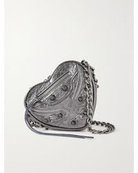 Balenciaga - Le Cagole Heart Mini Metallic Crinkled-Leather Shoulder Bag - Lyst