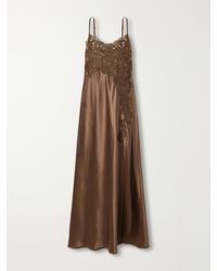 Loretta Caponi - Giadeite Lace-Trimmed Silk Maxi Dress - Lyst