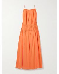 Another Tomorrow - Maxikleid Aus Biobaumwollpopeline Mit Raffungen - Lyst