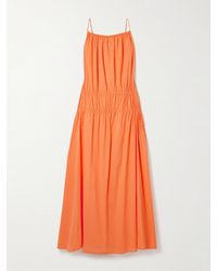 Another Tomorrow - Gathered Tiered Organic Cotton-Poplin Maxi Dress - Lyst