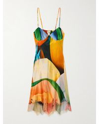 Donde Esteban - Salpicon Lace-Trimmed Printed Silk-Blend Satin Mini Dress - Lyst