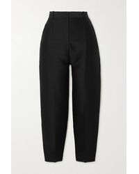 Totême Cropped Wool And Silk-blend Straight-leg Pants - Black