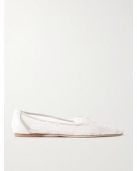 Danielle Frankel - Beatrice Leather-Trimmed Appliquéd Mesh Point-Toe Flats - Lyst