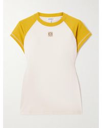 Loewe - T-Shirt En Jersey De Coton Mélangé Bicolore À Broderie Anagram - Lyst