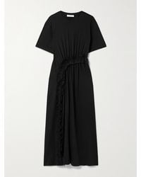 Ulla Johnson - Lilia Midikleid Aus Biobaumwoll-Jersey Mit Raffungen Und Gerüschtem Kreponbesatz - Lyst