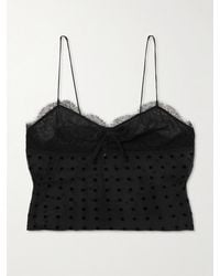 Alessandra Rich - Bow-Embellished Lace-Trimmed Flocked Polka-Dot Silk-Georgette Top - Lyst