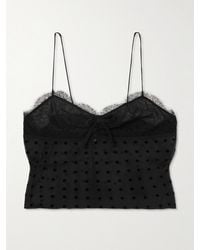 Alessandra Rich - Top Aus Beflocktem Seiden-Georgette Mit Polka-Dots, Spitzenbesatz Und Schleife - Lyst