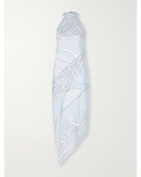 PUCCI - Asymmetric Printed Silk-Twill Halterneck Midi Dress - Lyst