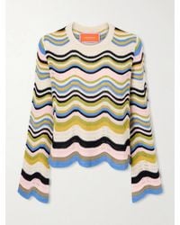 La DoubleJ - Scalloped Striped Crocheted Cotton T-Shirt - Lyst