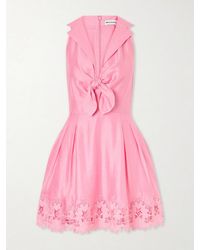 Rebecca Vallance - Petalite Knotted Broderie Anglaise-Trimmed Poplin Mini Dress - Lyst