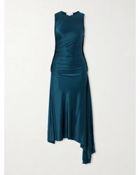 Victoria Beckham - Asymmetric Gathered Satin-Jersey Midi Dress - Lyst