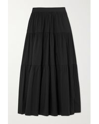 STAUD Sea Tiered Stretch-cotton Poplin Midi Skirt - Black