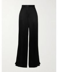 TOTEME - Pleated Satin-Trimmed Crepe Straight-Leg Pants - Lyst