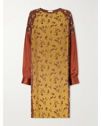 Dries Van Noten - Satin-Trimmed Floral-Jacquard Midi Dress - Lyst
