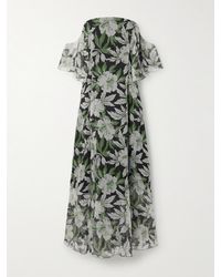 Loewe - Robe Midi Épaules Nues En Crépon De Soie À Imprimé Fleuri - Lyst